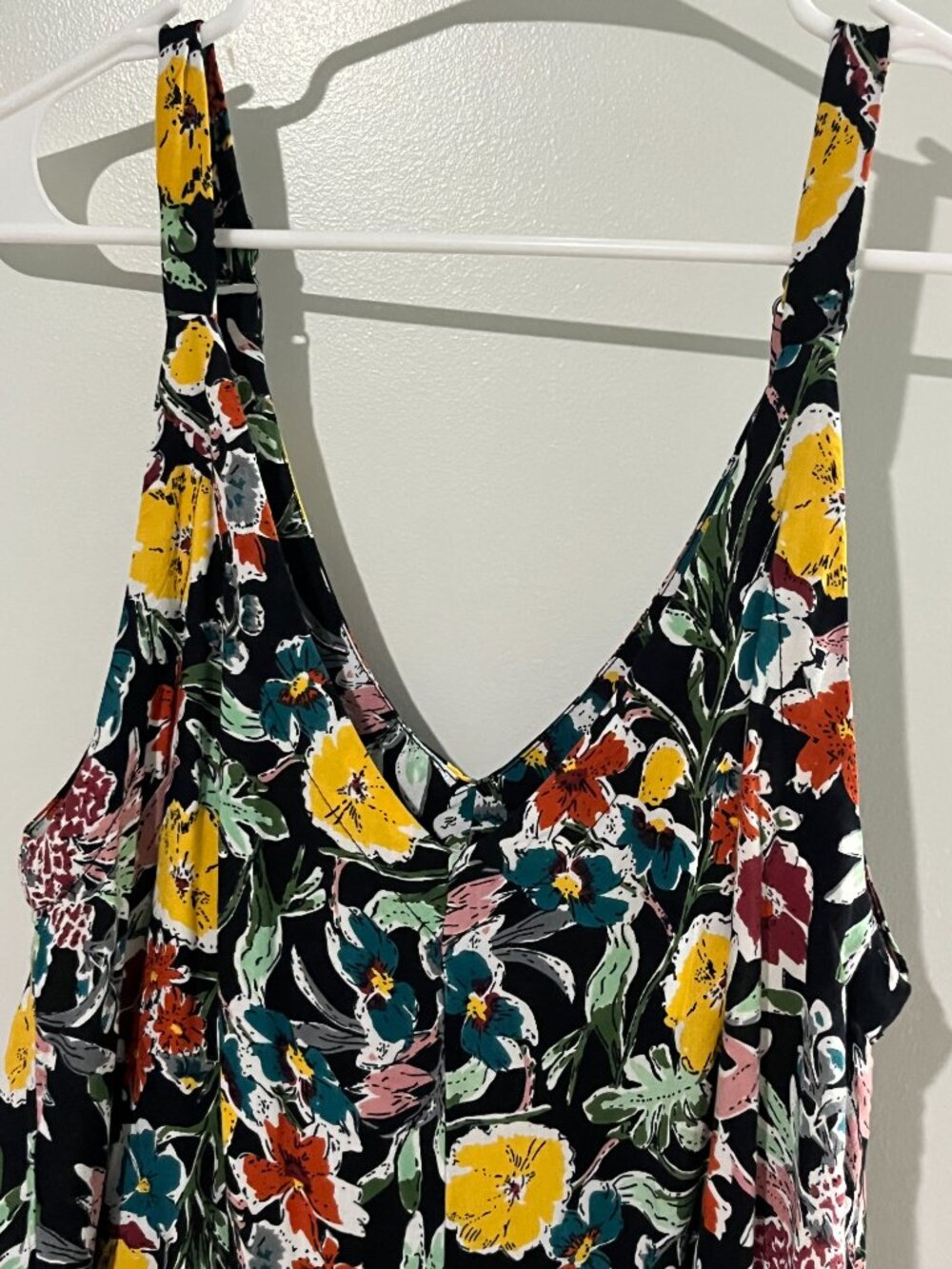 Natural Life Floral Wide Leg Jumpsuit Boho Rayon Pockets Adjustable Strap XS - Picture 9 of 14